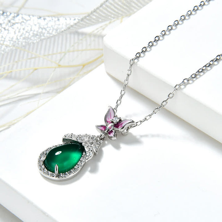 925 Sterling Silver Green Chalcedony Butterfly Zircon Courage Necklace Pendant - image 6