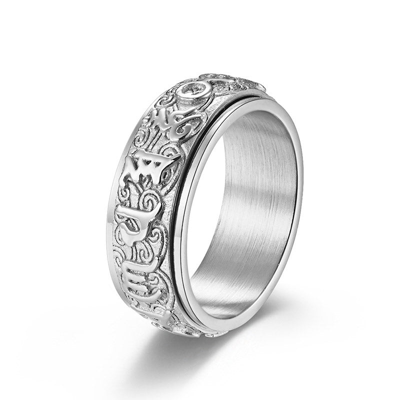 Buddha Stones Om Mani Padme Hum Balance Calm Titanium Steel Ring - image 8