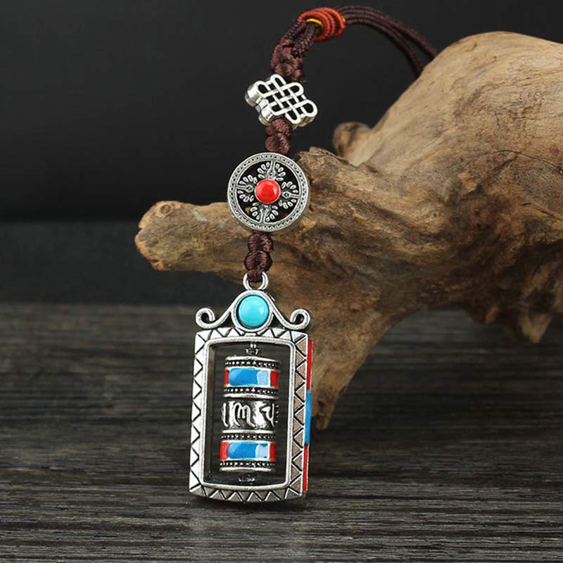 Buddha Stones Six True Words Prayer Wheel Rotation Knot Blessing Keychain Decoration - image 1