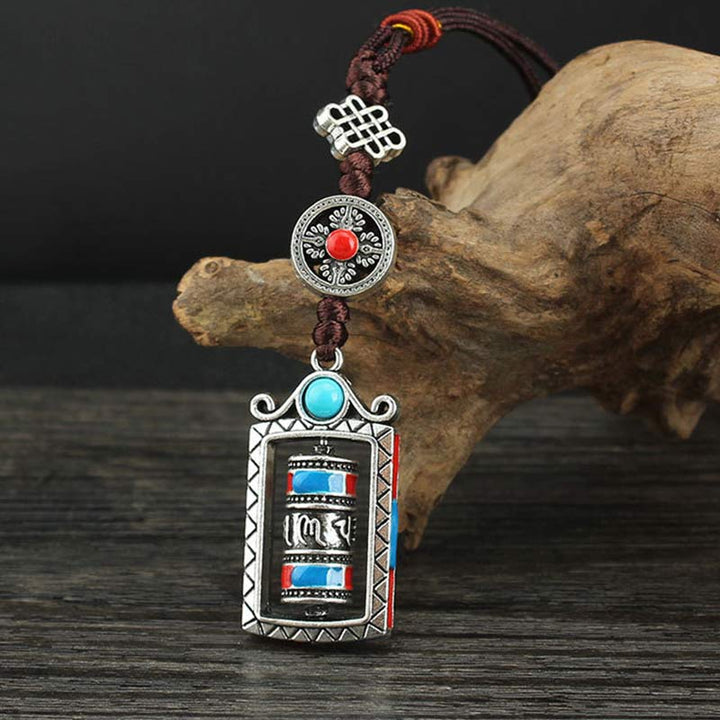 Buddha Stones Six True Words Prayer Wheel Rotation Knot Blessing Keychain Decoration - image 1