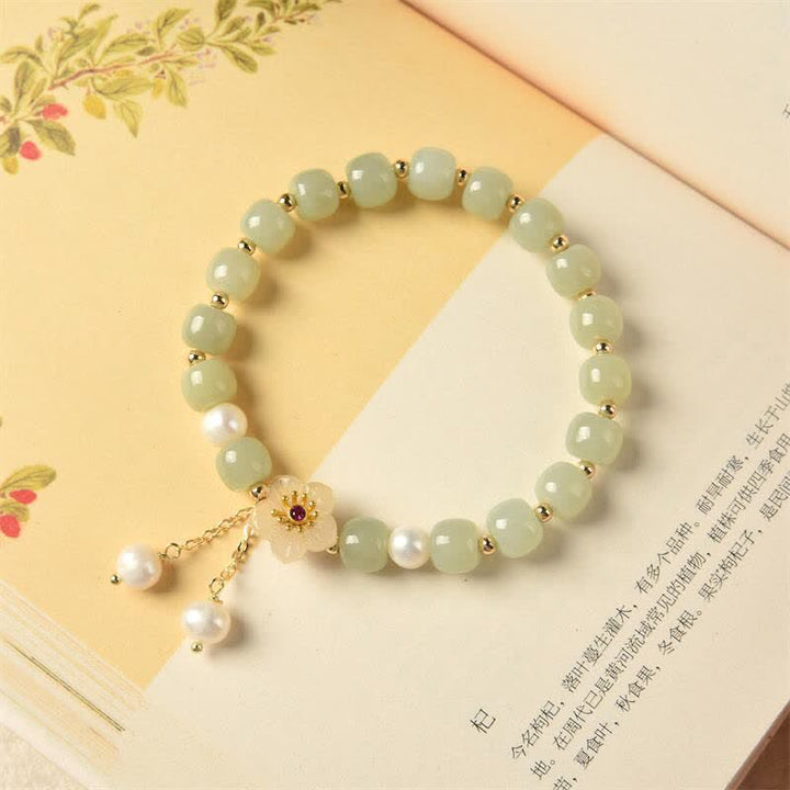 Buddha Stones Hetian Jade Flower Pearl Happiness Abundance Bracelet - image 5
