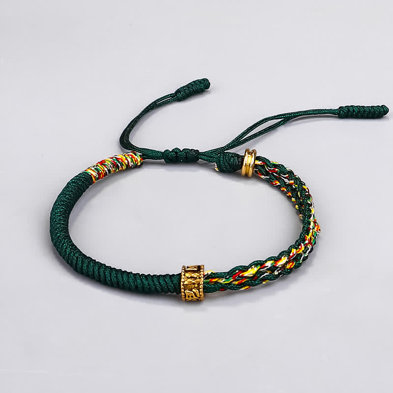 Buddha Stones Om Mani Padme Hum Protection Luck String Bracelet - Green(Bracelet Size 16+12cm) - image 7