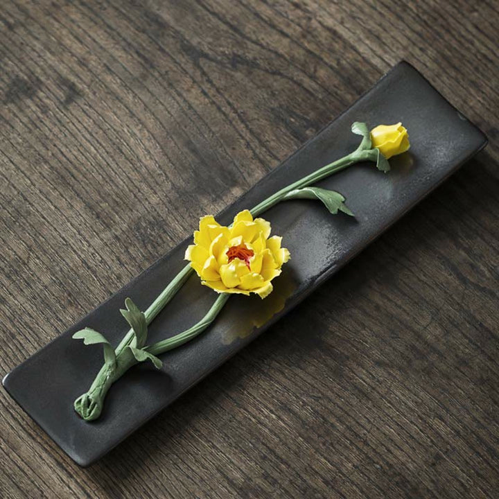 Buddha Stones Lotus Peony Rose Flower Ceramic Spiritual Incense Burner - Yellow Peony - image 15
