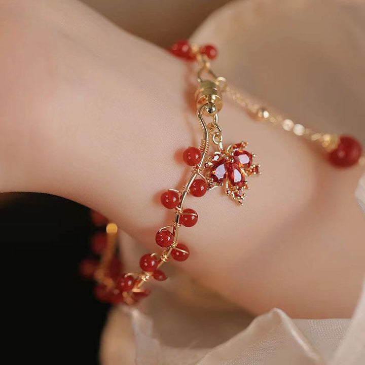 Buddha Stones Red Maple Leaf Luck Charm Bracelet - image 11
