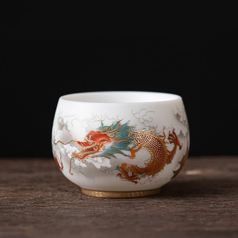 Buddha Stones Phoenix Dragon Lotus Deer Ancient Building Koi Fish Ceramic Teacup Kung Fu Tea Cups - Dragon 8.3cm*5.7cm*180ml - image 3