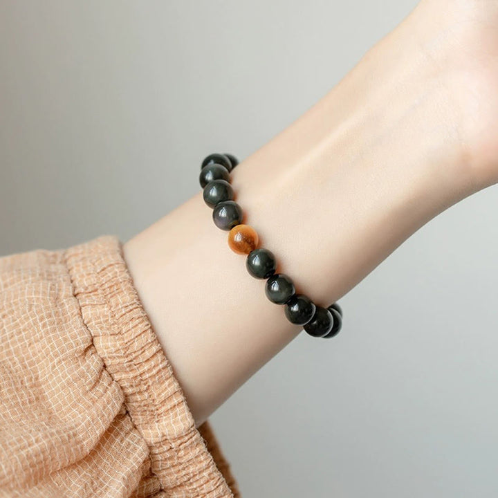 Buddha Stones Natural Rainbow Obsidian Tiger Eye Positive Love Bracelet - image 12