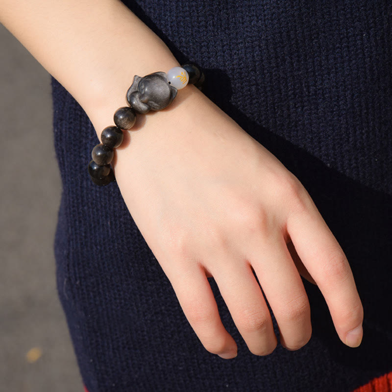 Buddha Stones Natural Rainbow Obsidian Gold Sheen Obsidian Silver Sheen Obsidian Fox Healing Bracelet - image 16