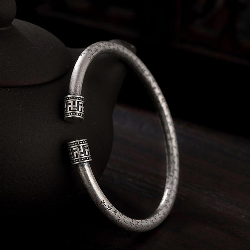 Buddha Stones Tibetan Heart Sutra White Copper Luck Bracelet - White Copper - image 0