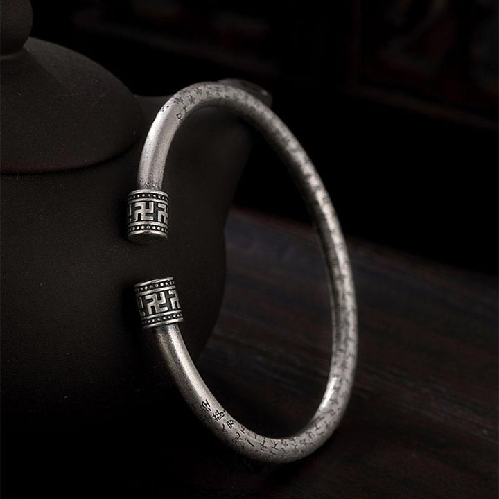 Buddha Stones Tibetan Heart Sutra White Copper Luck Bracelet - White Copper - image 0