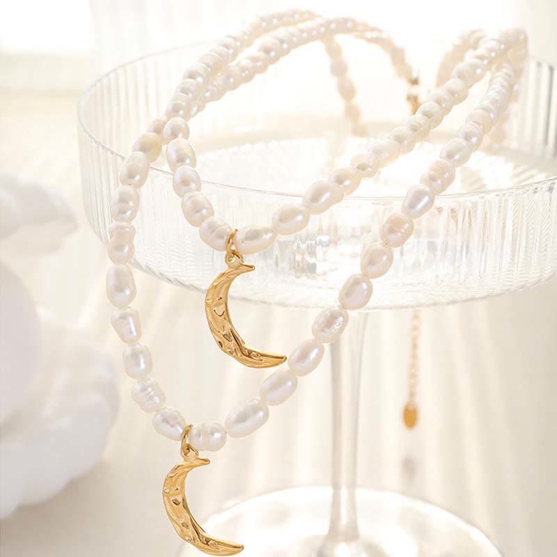 Pearl Crescent Moon Calm Necklace Pendant - image 8