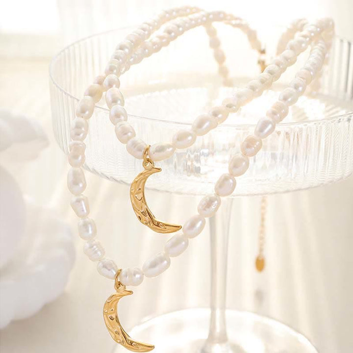 Pearl Crescent Moon Calm Necklace Pendant - image 8