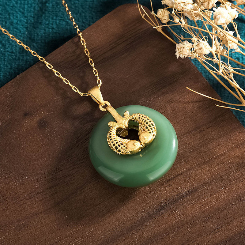 Buddha Stones Cyan Jade Koi Fish Luck Necklace Pendant - image 1