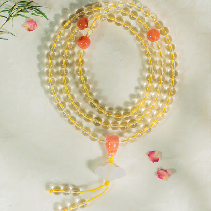 Buddha Stones 108 Mala Beads 925 Sterling Silver Natural Citrine Red Agate White Jade Prosperity Charm Bracelet - image 9