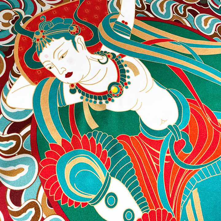 Buddha Stones Dunhuang Rebound Pipa Flying Frescoes 100% Mulberry Silk Scarf Premium Grade 6A Dunhuang Shawl - image 21