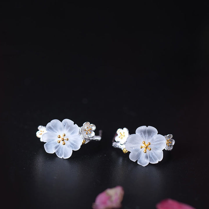 Buddha Stones 925 Sterling Silver Plum Blossom Floral Blessing Earrings - image 16