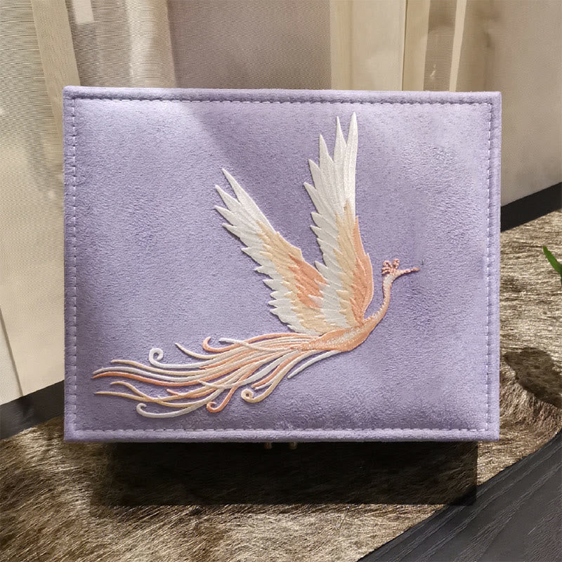 Buddha Stones Purple Phoenix Jewelry Box Organizer Two-Layer Jewelry Storage Box Flannel Box - image 1