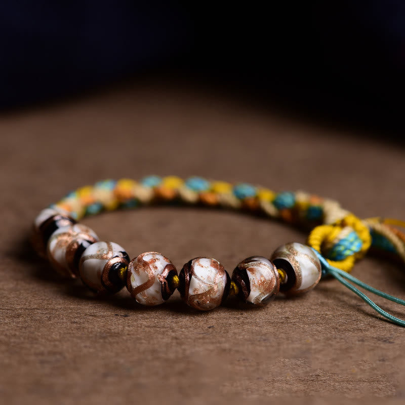 Buddha Stones Handmade Multicolored Rope Liuli Glass Bead Fortune Braided Bracelet - image 3