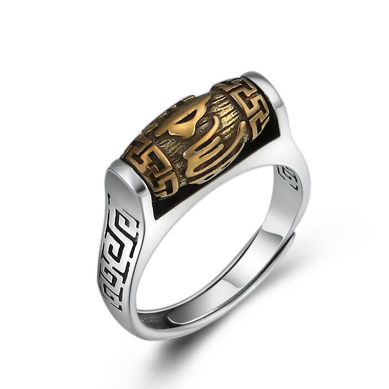 Buddha Stones Tibet Om Mani Padme Hum Carved Design Purity Rotatable Ring - image 1