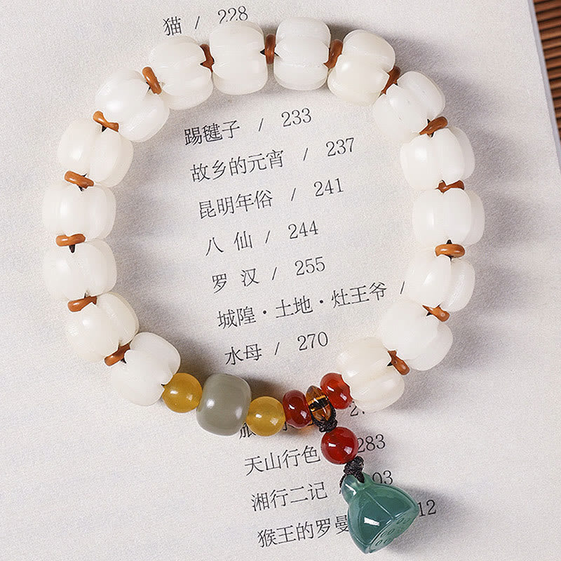 Buddha Stones Natural Bodhi Seed Red Agate Bodhi Calm Harmony Engraved Pumpkin Bead Lotus Bracelet - image 13