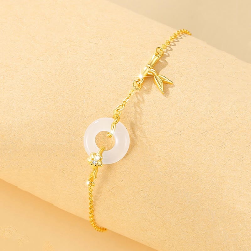 Buddha Stones 925 Sterling Silver Hetian Jade Chalcedony Peace Buckle Bamboo Leaf Prosperity Chain Bracelet - image 9