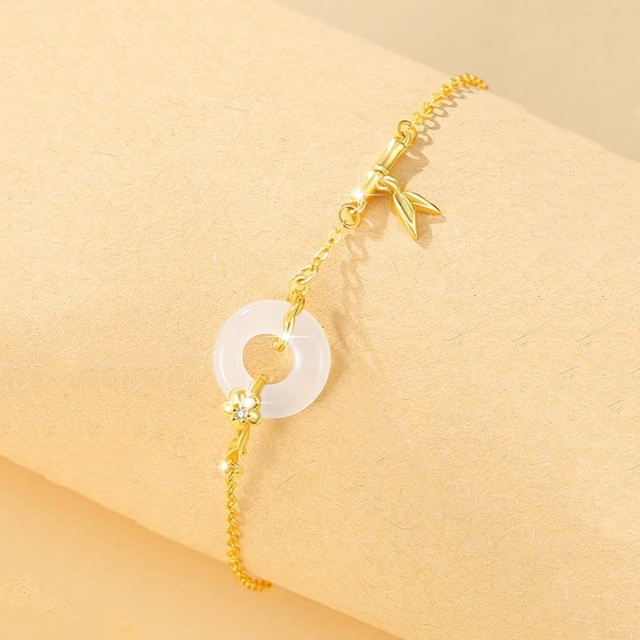 Buddha Stones 925 Sterling Silver Hetian Jade Chalcedony Peace Buckle Bamboo Leaf Prosperity Chain Bracelet - image 9