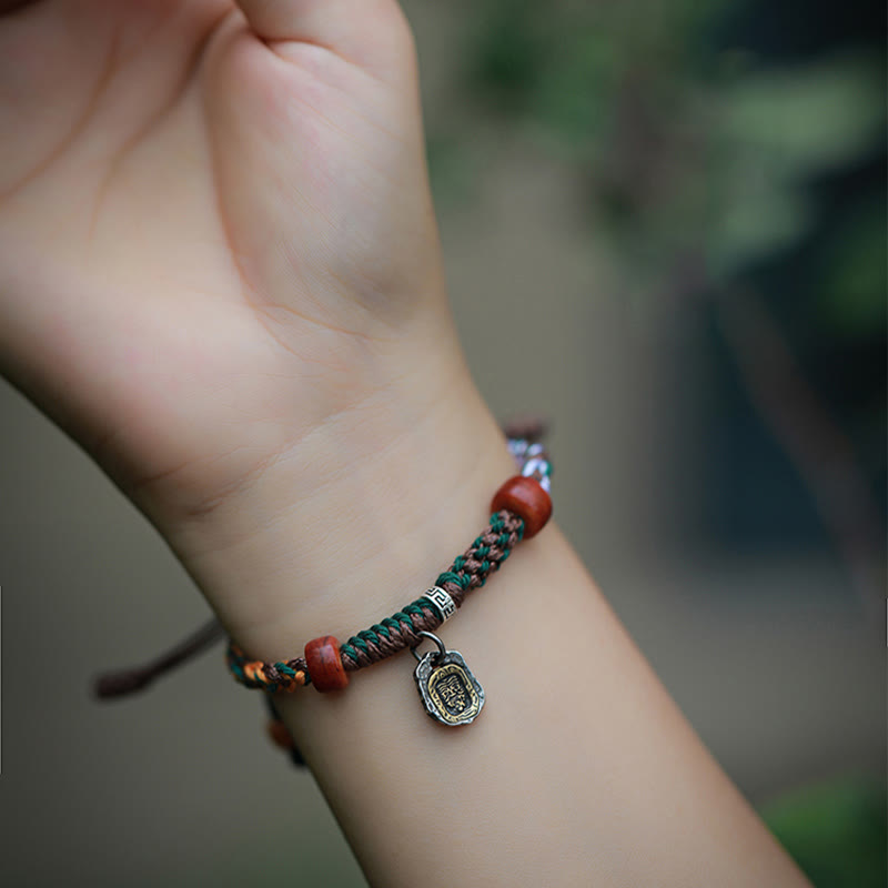 Buddha Stones Handmade Tibetan Silver 925 Sterling Silver Zakiram Goddess of Wealth Camel Bone Protection Braided Bracelet - image 11