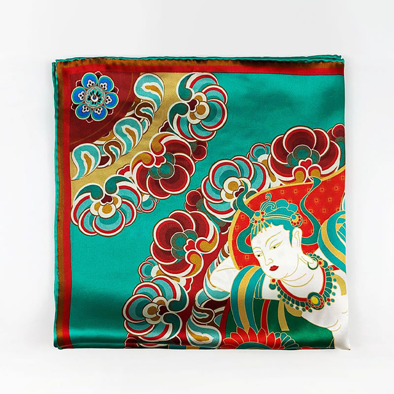 Buddha Stones Dunhuang Rebound Pipa Flying Frescoes 100% Mulberry Silk Scarf Premium Grade 6A Dunhuang Shawl - image 17