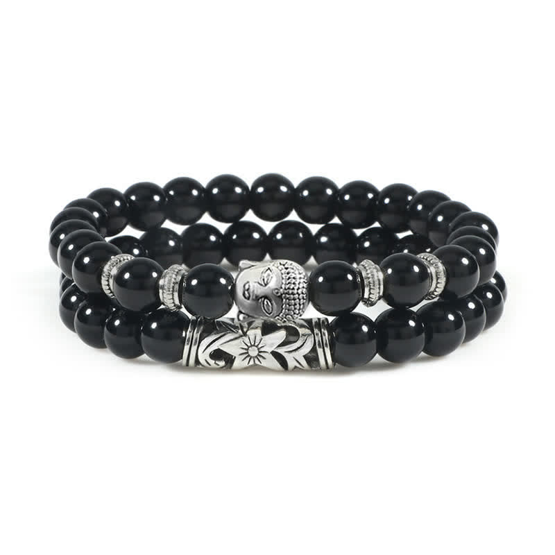 Buddha Stones 2Pcs Natural Crystal Agate Buddha Protection Bracelet - Black Onyx - image 12