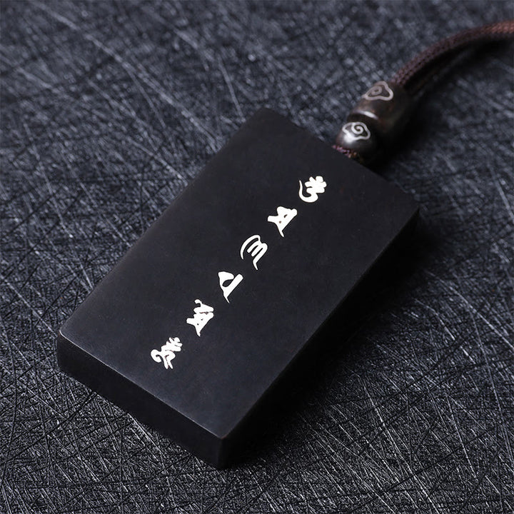 Buddha Stones 999 Sterling Silver Small Leaf Red Sandalwood Ebony Wood Om Mani Padme Hum Inlaid Protection Necklace Pendant - image 11