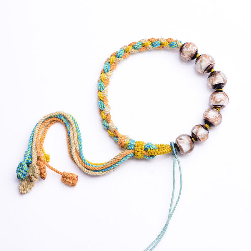 Buddha Stones Handmade Multicolored Rope Liuli Glass Bead Fortune Braided Bracelet - image 6