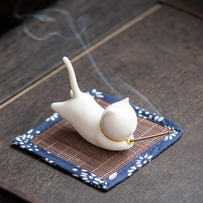 Lovely Cat Panda Ceramic Blessing Incense Burner Decoration - image 5
