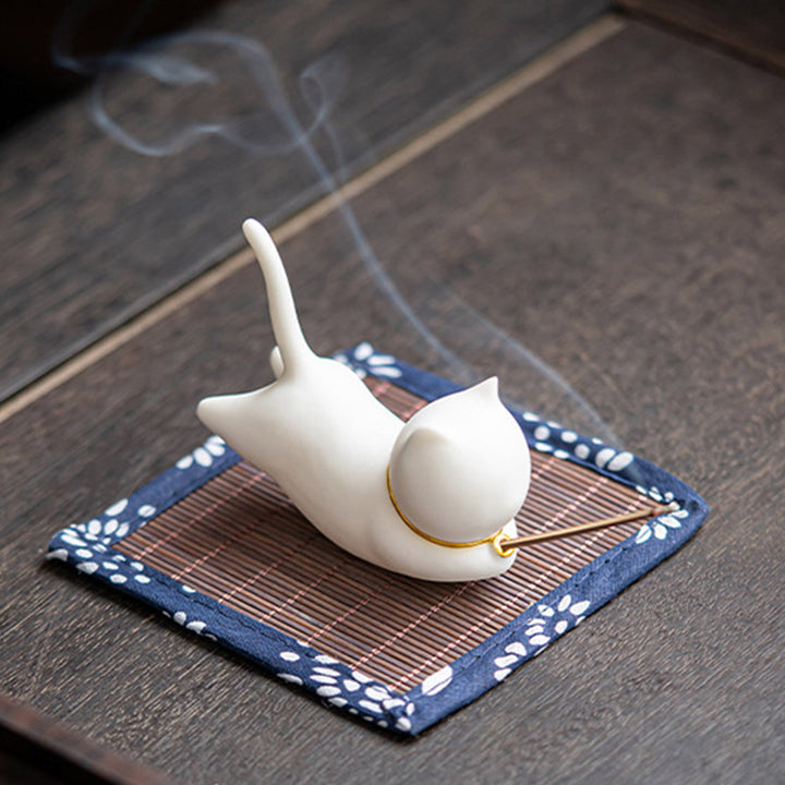 Lovely Cat Panda Ceramic Blessing Incense Burner Decoration - image 5