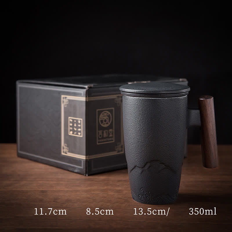 Buddha Stones Vintage Mountain Sea Ceramic Teacup Tea Cups - Black 11.7cm*8.5cm*13.5cm*350ml - image 4