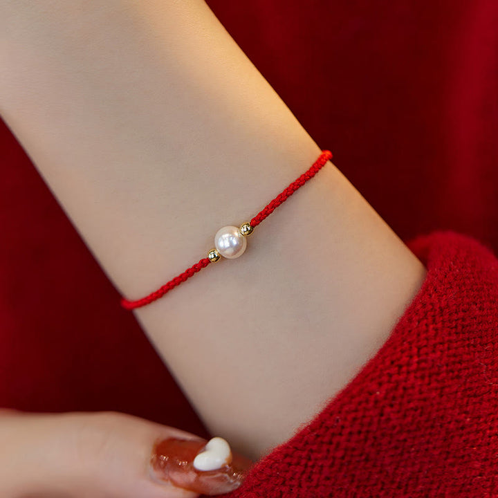 Buddha Stones Natural Pearl Bead Luck Braid String Bracelet - Red(Wrist Circumference 14-19cm) - image 6