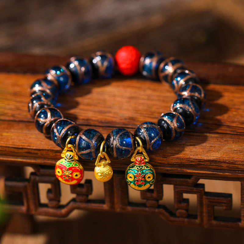 Buddha Stones Gold Swallowing Beast Family Colorful Cinnabar Bead Bracelet - Gold Swallowing Beast Cinnabar(Blue) - 14MM - image 6