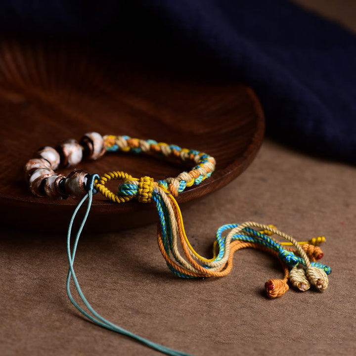 Buddha Stones Handmade Multicolored Rope Liuli Glass Bead Fortune Braided Bracelet - image 4