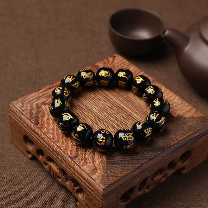 Buddha Stones Tibet White Crystal Black Onyx Om Mani Padme Hum Meditation Bracelet - image 23