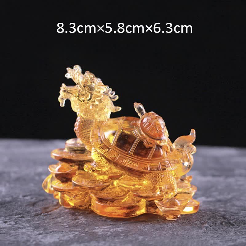 Buddha Stones Feng Shui Dragon Turtle Coins Handmade Liuli Crystal Luck Art Piece Home Office Decoration - Gold - Small - image 13