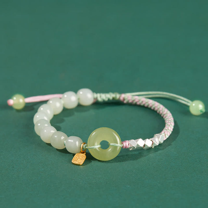Buddha Stones 925 Sterling Silver Hetian Jade Peace Buckle Beaded Luck Happiness Charm Bracelet - Pink - image 18