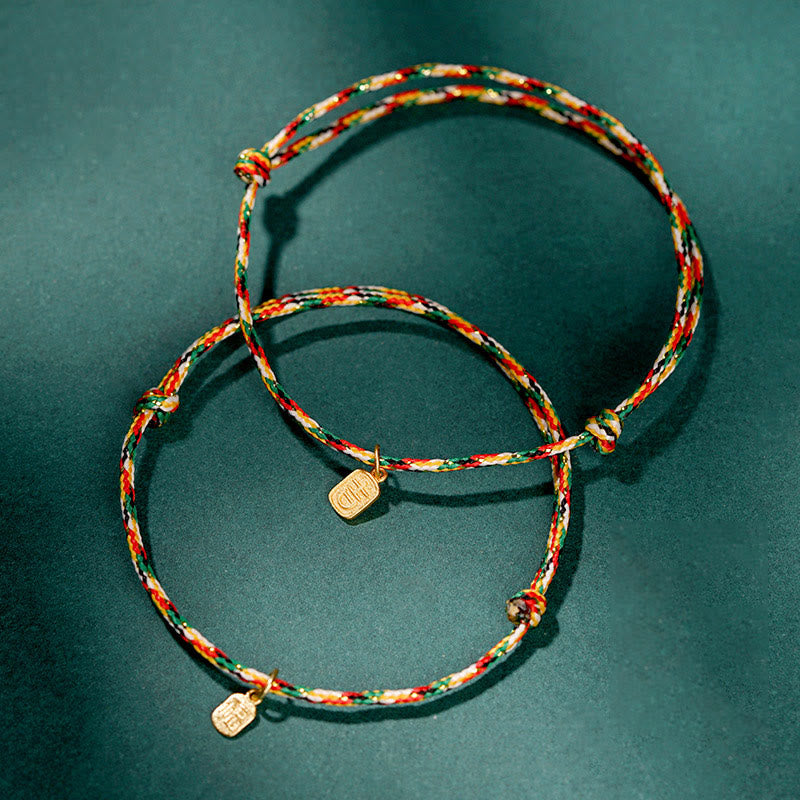 Buddha Stones Auspicious Fu Character Peace And Joy Luck Handmade Multicolored Child Adult Bracelet - image 0