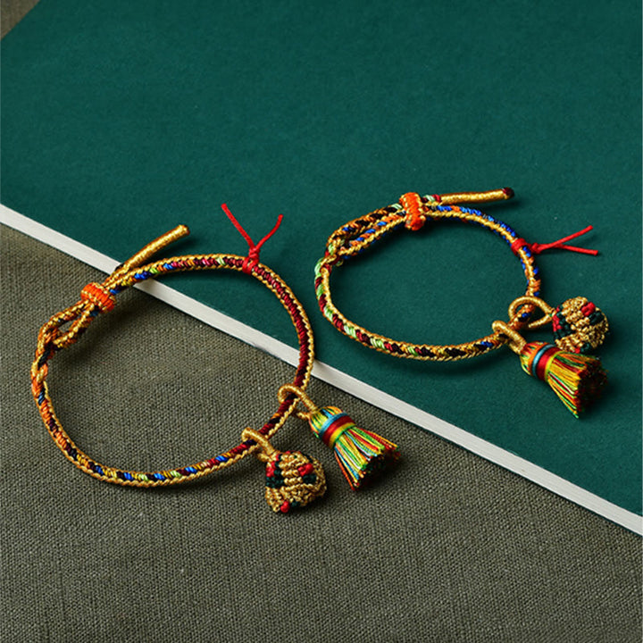 Buddha Stones Colorful Rope Luck Handmade Zongzi Golden Ball Charm Bracelet - image 3