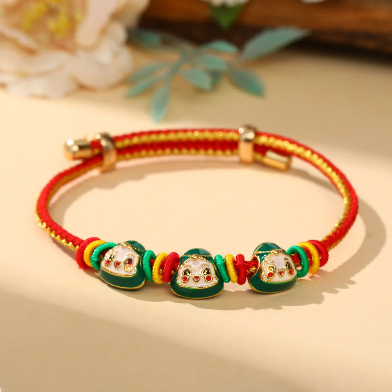 Buddha Stones Colorful Rope Zongzi Pattern Luck Handmade Child Adult Bracelet - Golden Red Rope-Three Zongzi (Green)(Wrist Circumference 12-20cm) - image 19
