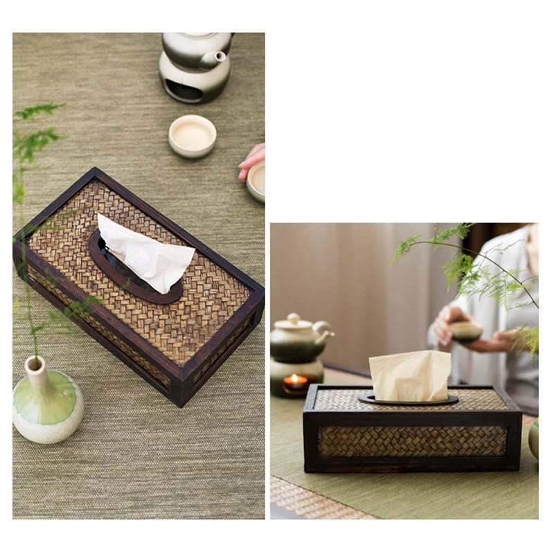 Handmade Bamboo Woven Wood Tissue Box Wooden Tissue Holder Wipes Boxes Decoration - image 12