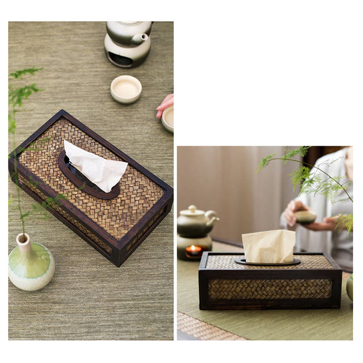 Handmade Bamboo Woven Wood Tissue Box Wooden Tissue Holder Wipes Boxes Decoration - image 12