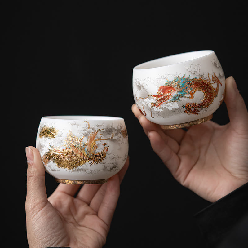 Buddha Stones Phoenix Dragon Lotus Deer Ancient Building Koi Fish Ceramic Teacup Kung Fu Tea Cups - image 0