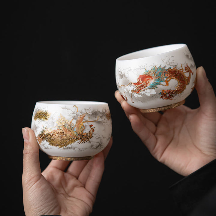 Buddha Stones Phoenix Dragon Lotus Deer Ancient Building Koi Fish Ceramic Teacup Kung Fu Tea Cups - image 0