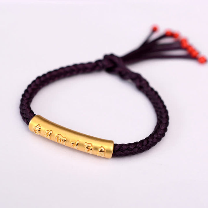 Buddha Stones 999 Sterling Silver Om Mani Padme Hum Protection Strength String Bracelet - 999 Sterling Silver Plated Gold - Dark Purple(Bracelet Size 16+4.5cm) - image 23
