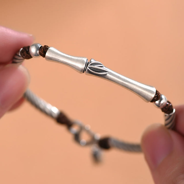 Buddha Stones 999 Sterling Silver Bamboo Pattern Cicada Luck Wealth Bracelet - image 14