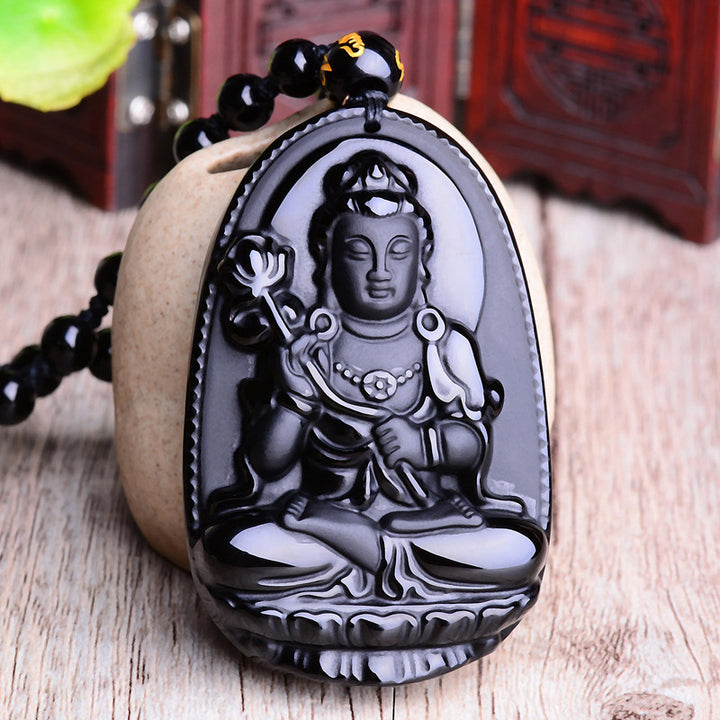 Buddha Stones Chinese Zodiac Obsidian Buddha Amulet Protection Pendant Necklace - image 4