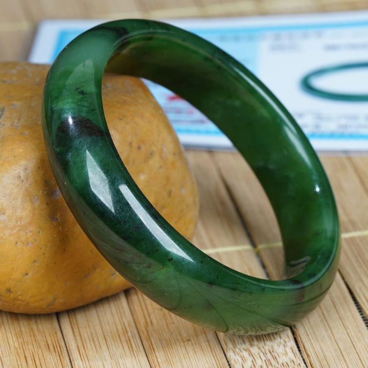 Buddha Stones Natural Hetian Cyan Jade Happiness Success Bracelet Bangle - image 9